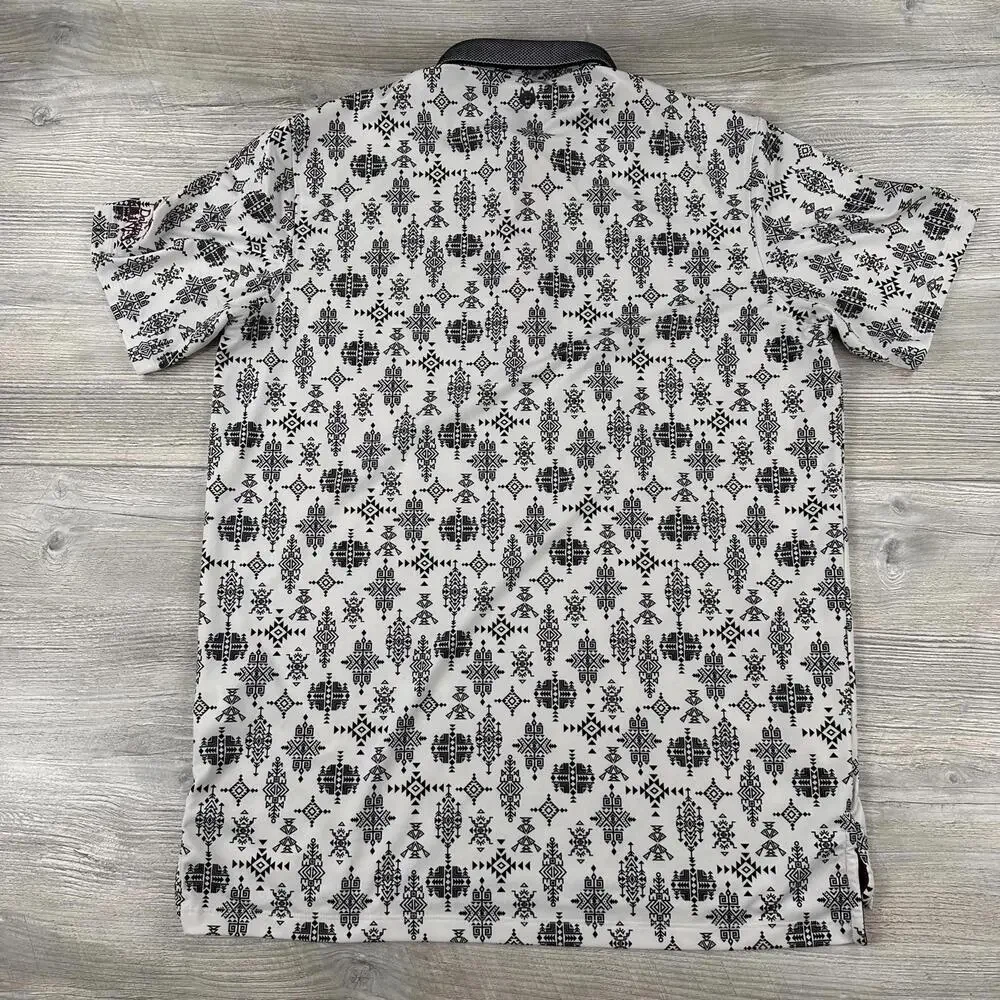 Greyson Polo Shirt Mens Medium White Black Aztec Southwestern Dakota Dunes - Picture 7 of 8
